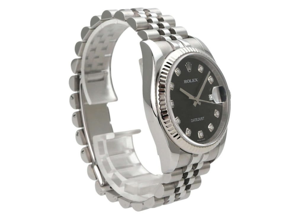 Rolex Datejust 36 Edelstahl Weißgold 116234 Schwarz J Diamant Jubile-Band, schwarzes Zifferblatt mit Diamanten