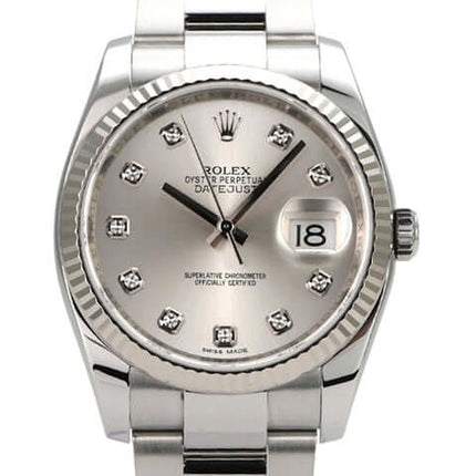 Rolex Datejust 36 Silber Diamant 116234, Edelstahl, silbernes Zifferblatt mit Diamanten und Datumsanzeige