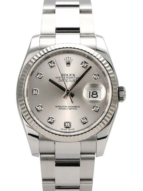 Rolex Datejust 36 Silber Diamant 116234, Edelstahl, silbernes Zifferblatt mit Diamanten und Datumsanzeige