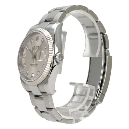 Rolex Datejust 36 Silber Diamant 116234, Edelstahluhren mit Diamantzifferblatt und Weißgoldlünette