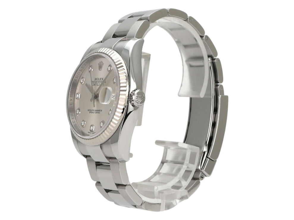 Rolex Datejust 36 Silber Diamant 116234, Edelstahluhren mit Diamantzifferblatt und Weißgoldlünette