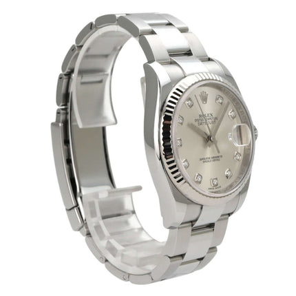Rolex Datejust 36 Silber Diamant 116234, Edelstahl, Weißgold-Lünette, silbernes Zifferblatt mit Diamanten
