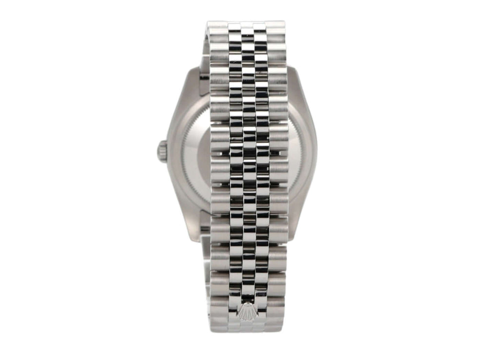 Rolex Datejust 36 mit Jubile Edelstahlband, glänzende Oberflächen und zeitloses Design.