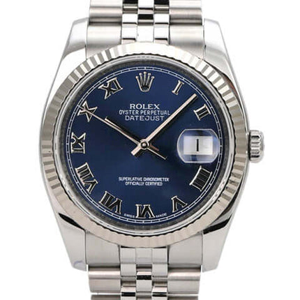 Rolex Datejust 36 Ref. 116234 Blau Römisch Jubile-Band, blaue Rolex Herrenuhr mit Edelstahlarmband
