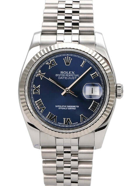 Rolex Datejust 36 Ref. 116234 Blau Römisch Jubile-Band, blaue Rolex Herrenuhr mit Edelstahlarmband