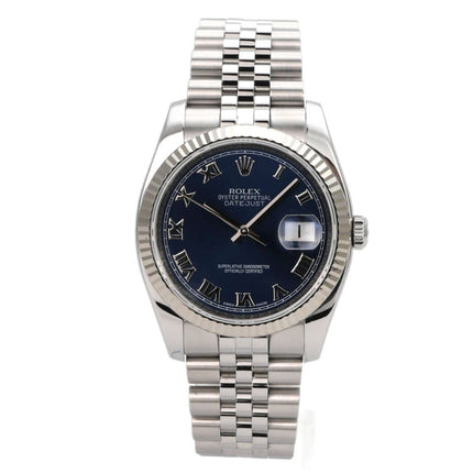 Rolex Datejust 36 Ref. 116234 Blau Römisch Jubile-Band, Edelstahl/Weißgold mit blauem Zifferblatt