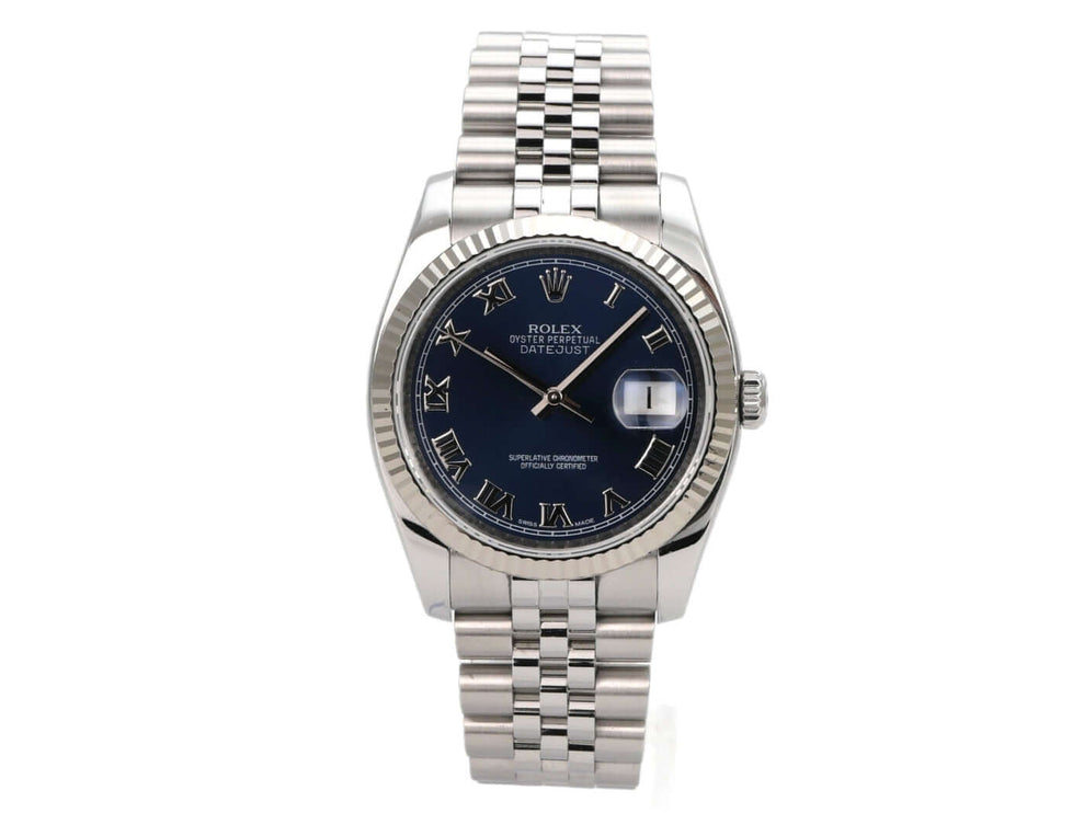 Rolex Datejust 36 Ref. 116234 Blau Römisch Jubile-Band, Edelstahl/Weißgold mit blauem Zifferblatt