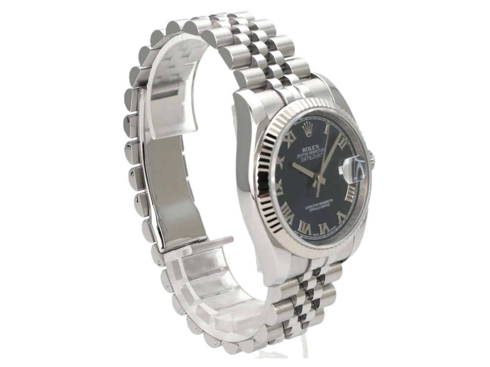 Rolex Datejust 36 Ref. 116234 Blau Römisch Jubile-Band Edelstahl mit Weißgoldlünette und blauem Zifferblatt