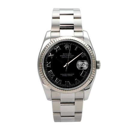 Rolex Datejust 36 116234 Schwarz Römisch, Edelstahl/Weißgold, schwarzes Zifferblatt, Oyster-Armband