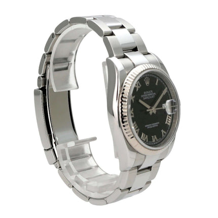 Rolex Datejust 36 116234 Schwarz Römisch mit Edelstahlarmband und Weißgoldlünette, schwarzes Zifferblatt