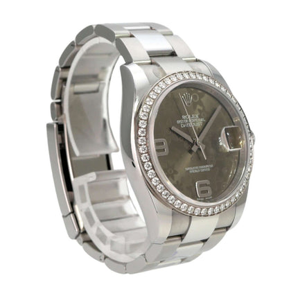 Rolex Datejust 36 Edelstahl Weißgold Diamant Lünette 116244 Bronze Floral mit Diamanten auf der Lünette