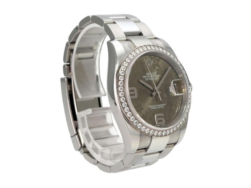 Rolex Datejust 36 Edelstahl Weißgold Diamant Lünette 116244 Bronze Floral mit Diamanten auf der Lünette