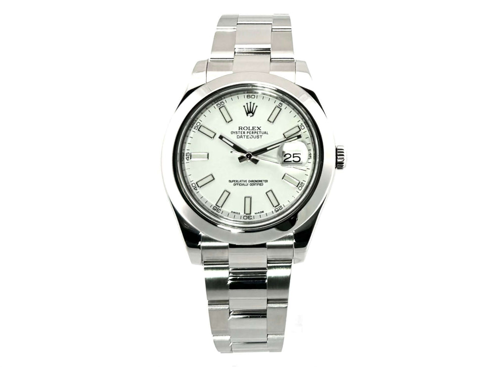 Rolex Datejust II 41mm Edelstahl Ref. 116300, weißes Zifferblatt, poliert und satiniert, 2014, Chronometer, Automatik, 31 Steine, Edelstahlband