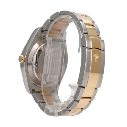 Rolex Datejust II 41 Edelstahl/Gelbgold Ref. 116333 Seitenansicht mit poliertem Gehäuse und Faltschließe.