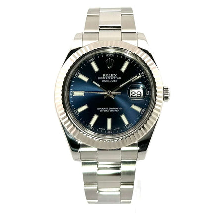 Rolex Datejust II 41 Edelstahl Weißgold 116334 Blau aus 2010 mit blauem Zifferblatt und Oyster Edelstahlband