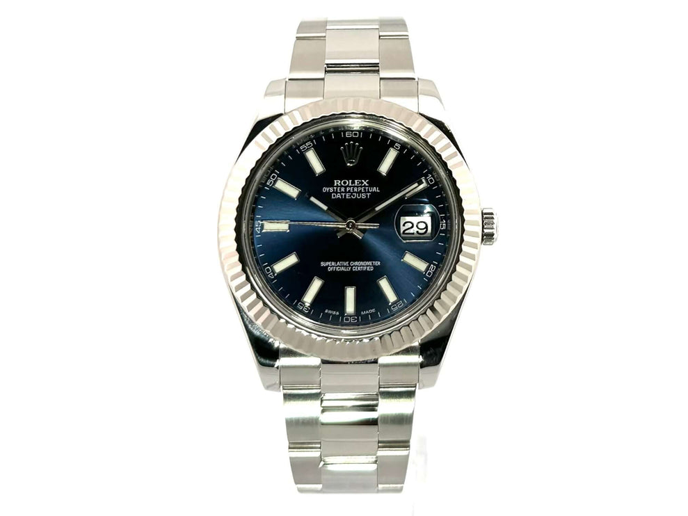 Rolex Datejust II 41 Edelstahl Weißgold 116334 Blau aus 2010 mit blauem Zifferblatt und Oyster Edelstahlband