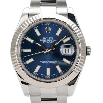 Rolex Datejust II 41 Edelstahl Weißgold 116334 blau, Automatikwerk, polierter Edelstahl, 12 mm Gehäusehöhe