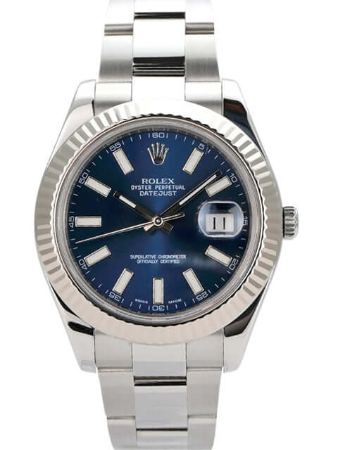 Rolex Datejust II 41 Edelstahl Weißgold 116334 blau, Automatikwerk, polierter Edelstahl, 12 mm Gehäusehöhe
