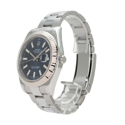 Rolex Datejust II 41 Edelstahl Weißgold 116334 mit blauem Zifferblatt und Oyster Edelstahlband.
