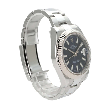 Rolex Datejust II 41 Edelstahl Weißgold 116334 mit blauem Zifferblatt und Oyster Edelstahlband.