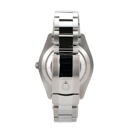 Rolex Datejust II 41 Edelstahl Weißgold 116334 Blau, Ansicht von der Seite mit Oyster Edelstahlband.