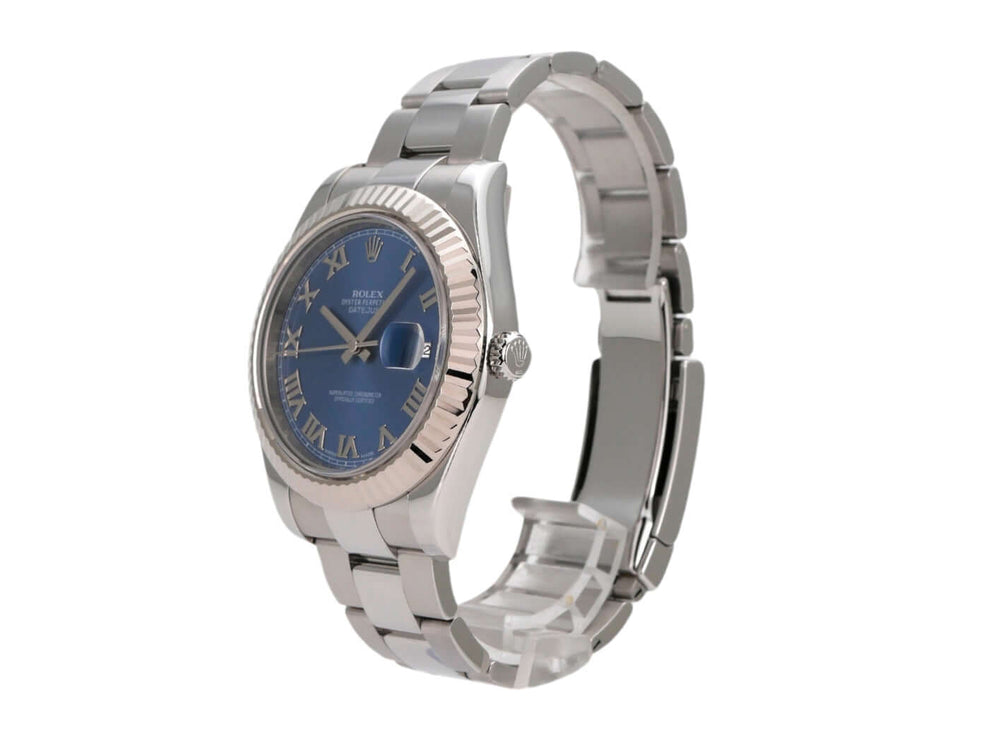 Rolex Datejust II 116334 Edelstahl Weißgold mit blauem Zifferblatt und römischen Ziffern