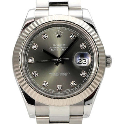 Rolex Datejust II 116334 Rhodium Diamant, 41 mm Edelstahl, Weißgoldlünette, Diamant-Zifferblatt, Datum, Automatik