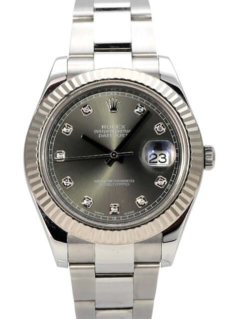 Rolex Datejust II 116334 Rhodium Diamant, 41 mm Edelstahl, Weißgoldlünette, Diamant-Zifferblatt, Datum, Automatik