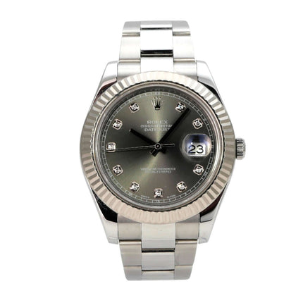 Rolex Datejust II 116334 Rhodium Diamant, 41mm Edelstahl mit Weißgold-Lünette und diamantbesetztem Zifferblatt