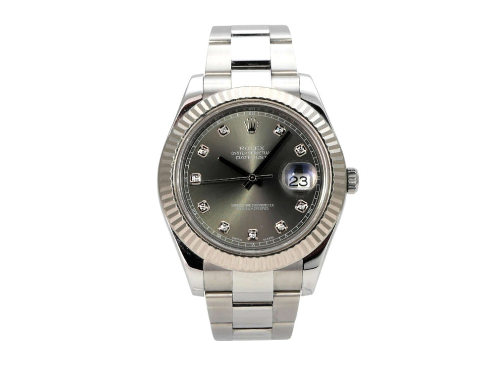 Rolex Datejust II 116334 Rhodium Diamant, 41mm Edelstahl mit Weißgold-Lünette und diamantbesetztem Zifferblatt