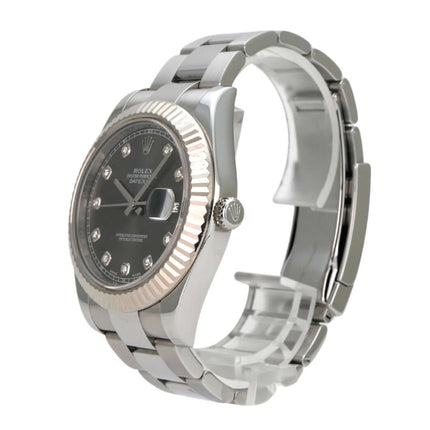 Rolex Datejust II 116334 Rhodium Diamant, Edelstahlarmband, 41 mm, Automatik, Weißgoldlünette, Diamantzifferblatt