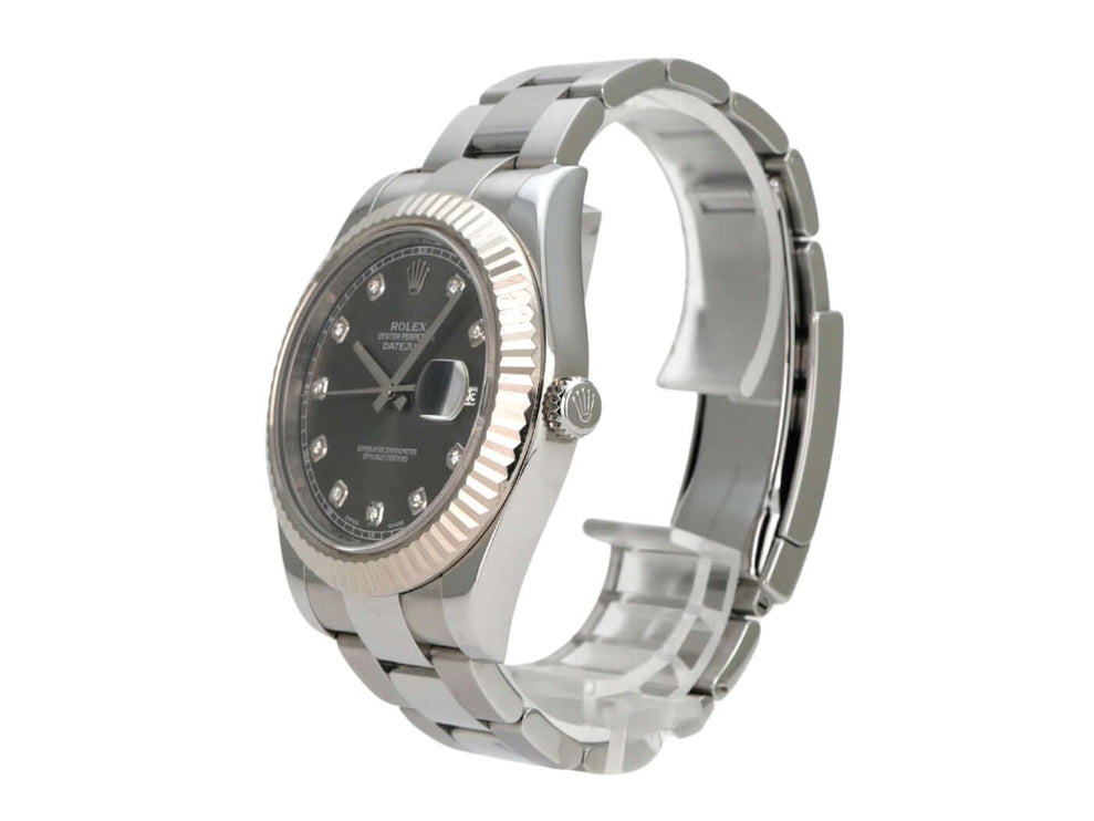 Rolex Datejust II 116334 Rhodium Diamant, Edelstahlarmband, 41 mm, Automatik, Weißgoldlünette, Diamantzifferblatt