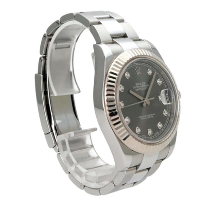 Rolex Datejust II 116334 Rhodium Diamant mit Edelstahlarmband, Weißgold-Lünette und Diamantzifferblatt
