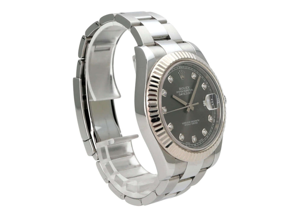 Rolex Datejust II 116334 Rhodium Diamant mit Edelstahlarmband, Weißgold-Lünette und Diamantzifferblatt