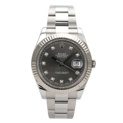 Rolex Datejust II 116334 Rhodium Diamant, Edelstahlarmband, Diamant-Zifferblatt und Weißgoldlünette