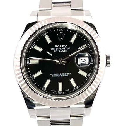 Rolex Datejust II Edelstahl Weißgold Ref. 116334, schwarzes Zifferblatt, poliertes und satiniertes 41 mm Gehäuse, Lünette aus Weißgold, 2016 Modell