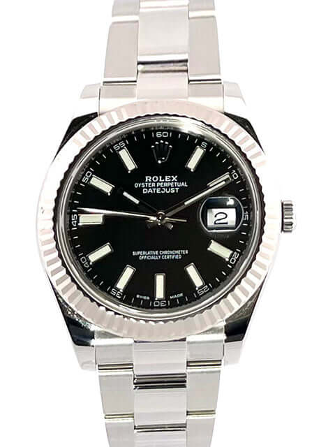 Rolex Datejust II Edelstahl Weißgold Ref. 116334, schwarzes Zifferblatt, poliertes und satiniertes 41 mm Gehäuse, Lünette aus Weißgold, 2016 Modell