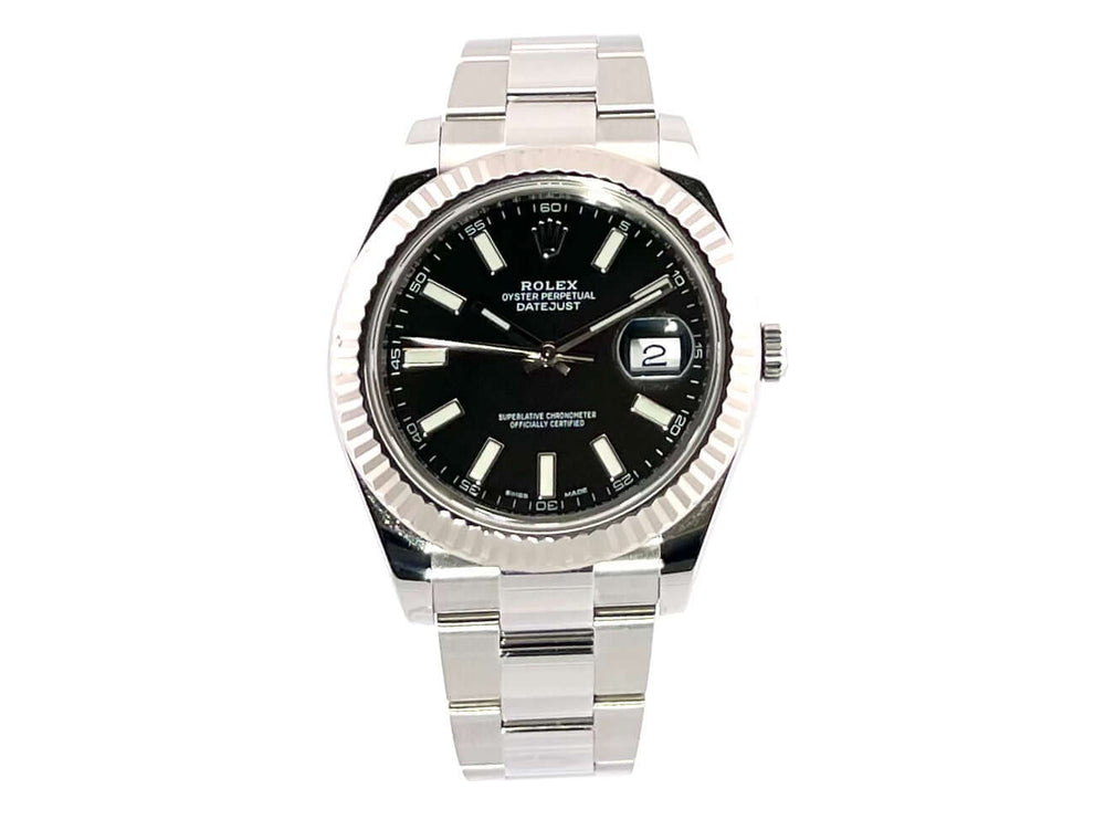 Rolex Datejust II 116334 Edelstahl Weißgold 41mm schwarzes Zifferblatt, Leuchtindizes, Oyster Armband, Automatikwerk aus 2016