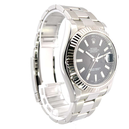 Rolex Datejust II Edelstahl Weißgold 116334 Schwarz aus 2016 mit 41 mm poliertem und satiniertem Gehäuse, Oyster Armband und schwarzem Zifferblatt