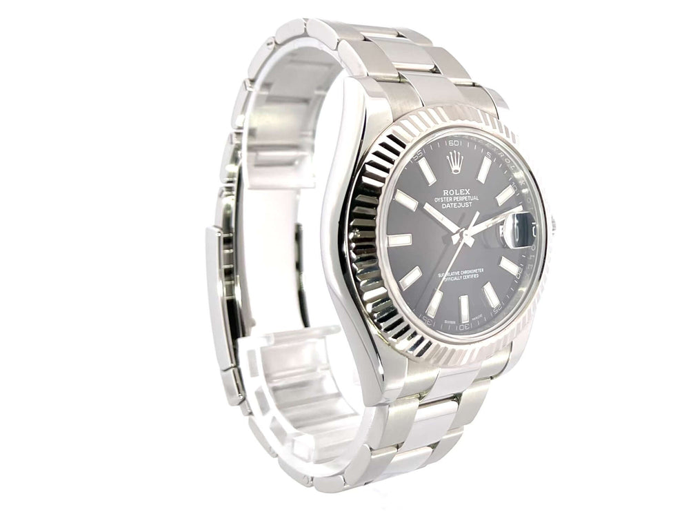 Rolex Datejust II Edelstahl Weißgold 116334 Schwarz aus 2016 mit 41 mm poliertem und satiniertem Gehäuse, Oyster Armband und schwarzem Zifferblatt