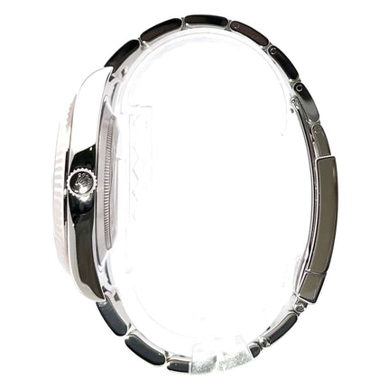 Rolex Datejust II Edelstahl Weißgold 116334 seitliche Ansicht, poliertes und satiniertes Gehäuse und Armband, Gehäusedicke 12 mm