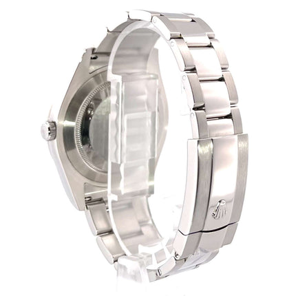 Rückansicht eines Rolex Datejust II Edelstahl / Weißgold Ref. 116334 Schwarz aus 2016 mit poliertem und satiniertem Oyster Edelstahl Armband.