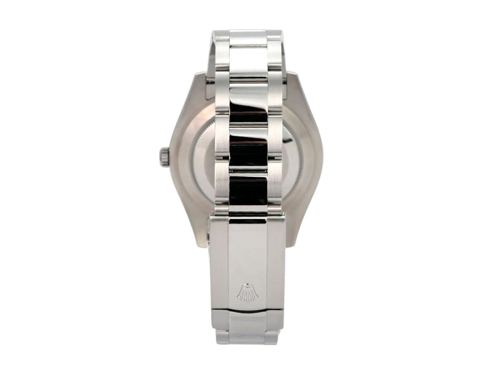 Rolex Datejust II 116334 Schwarz Römisch Ansicht der Rückseite und des Armbands aus Edelstahl.