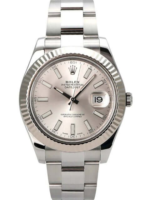 Rolex Datejust II Edelstahl Weißgold 116334 Silber mit silbernem Zifferblatt und Oyster-Band.