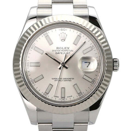 Rolex Datejust II Edelstahl Weißgold 116334 Silber Armbanduhr mit silbernem Zifferblatt und Oyster-Band, Automatikwerk.