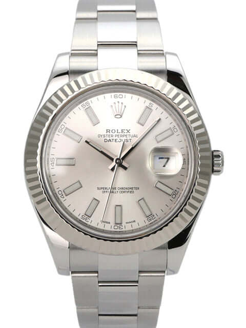Rolex Datejust II Edelstahl Weißgold 116334 Silber Armbanduhr mit silbernem Zifferblatt und Oyster-Band, Automatikwerk.