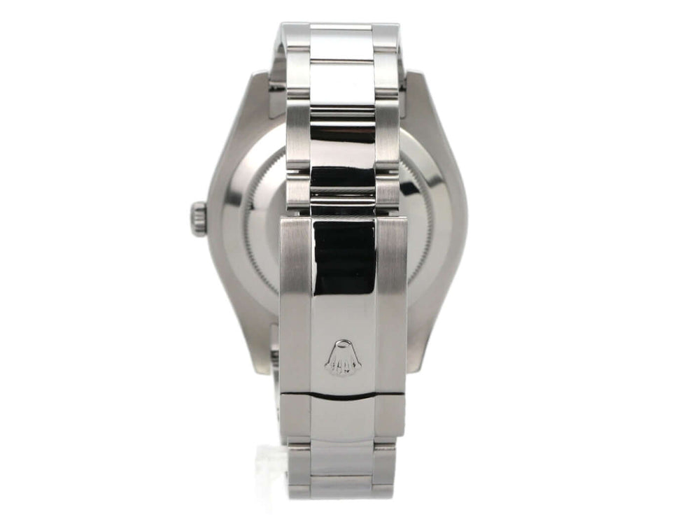 Rolex Datejust II Edelstahl Weißgold 116334 Silber Rückenansicht mit Oyster-Band und Rolex-Logo.