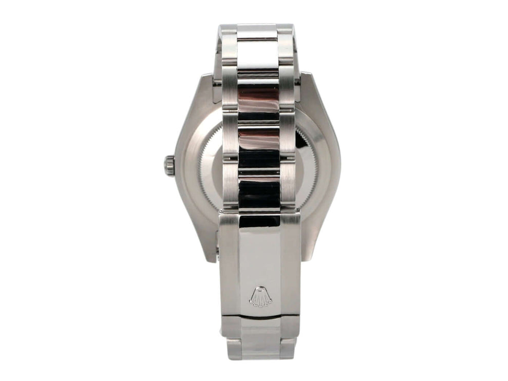 Rolex Datejust II Edelstahl Weißgold 116334 Silber Rückansicht des Armbands und Gehäuses in Edelstahl.