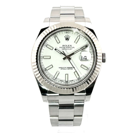Rolex Datejust II 41 Edelstahl Weißgold 116334 Weiß 2013 mit weißem Zifferblatt und poliertem Oyster Edelstahlband