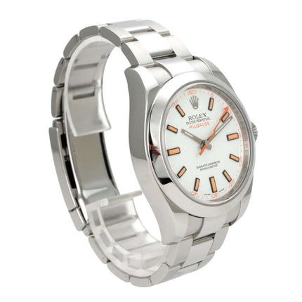 Rolex Milgauss 116400 weißes Zifferblatt mit Edelstahlarmband und orangefarbener Sekunde